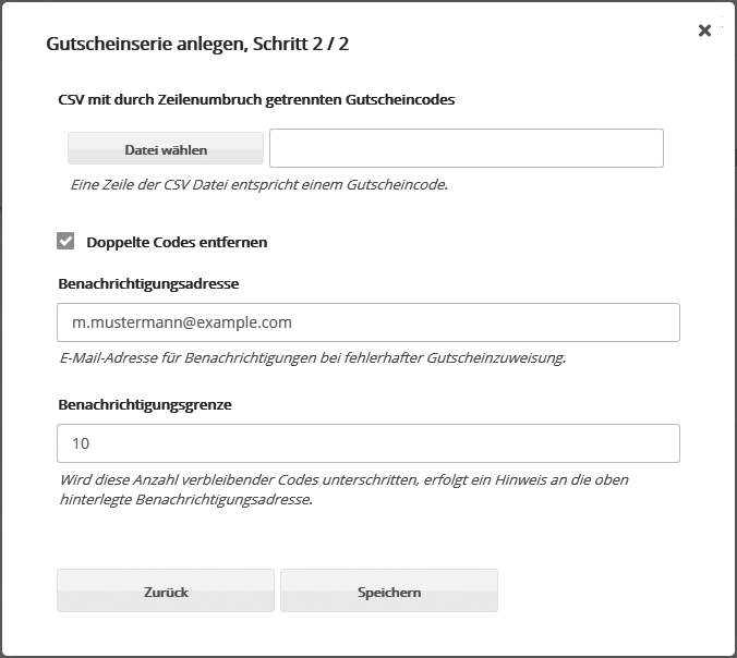 Gutscheinserie anlegen CSV Gutscheinserie anlegen CSV